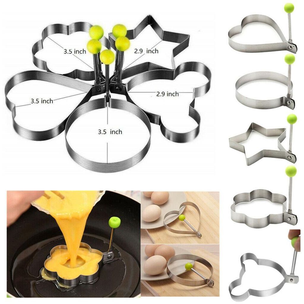 5-teiliges Set Edelstahl-Formringe für Spiegeleier, Pfannkuchen und Küchenutensilien