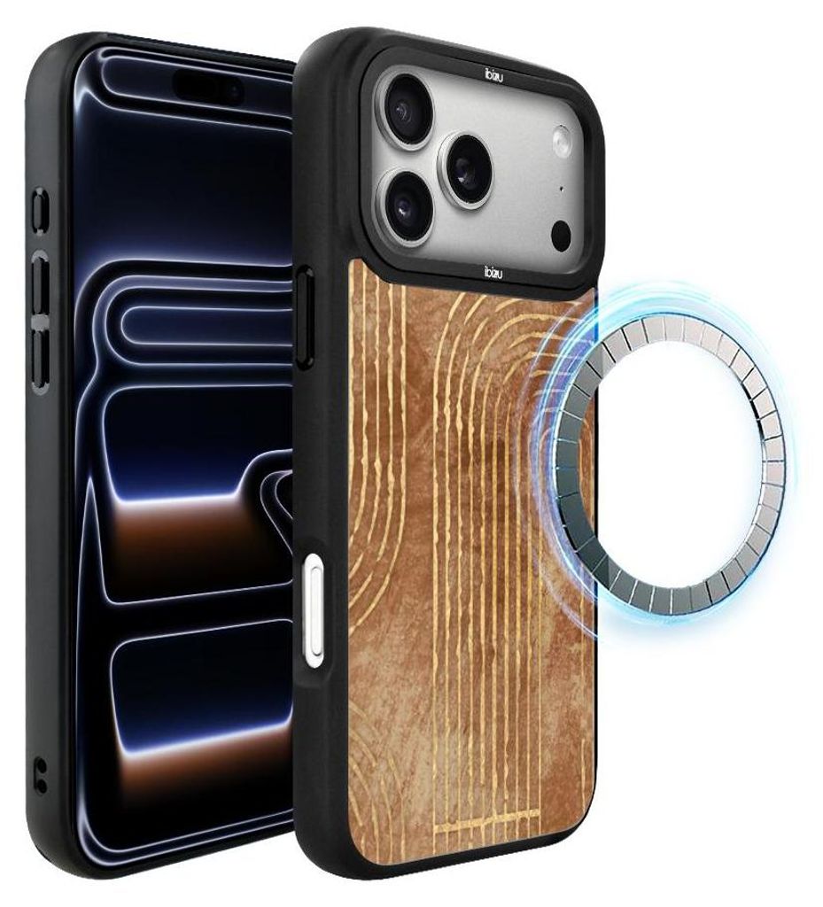 Schutzhülle für das iPhone 17 Pro, MagSafe-kompatibel, mattschwarze Seiten, braune, goldene Streifen