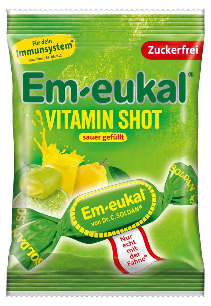 Em-eukal Vitamin-Shot kwaśne cukierki owocowe bez cukru 75g Zdjęcie produktu 