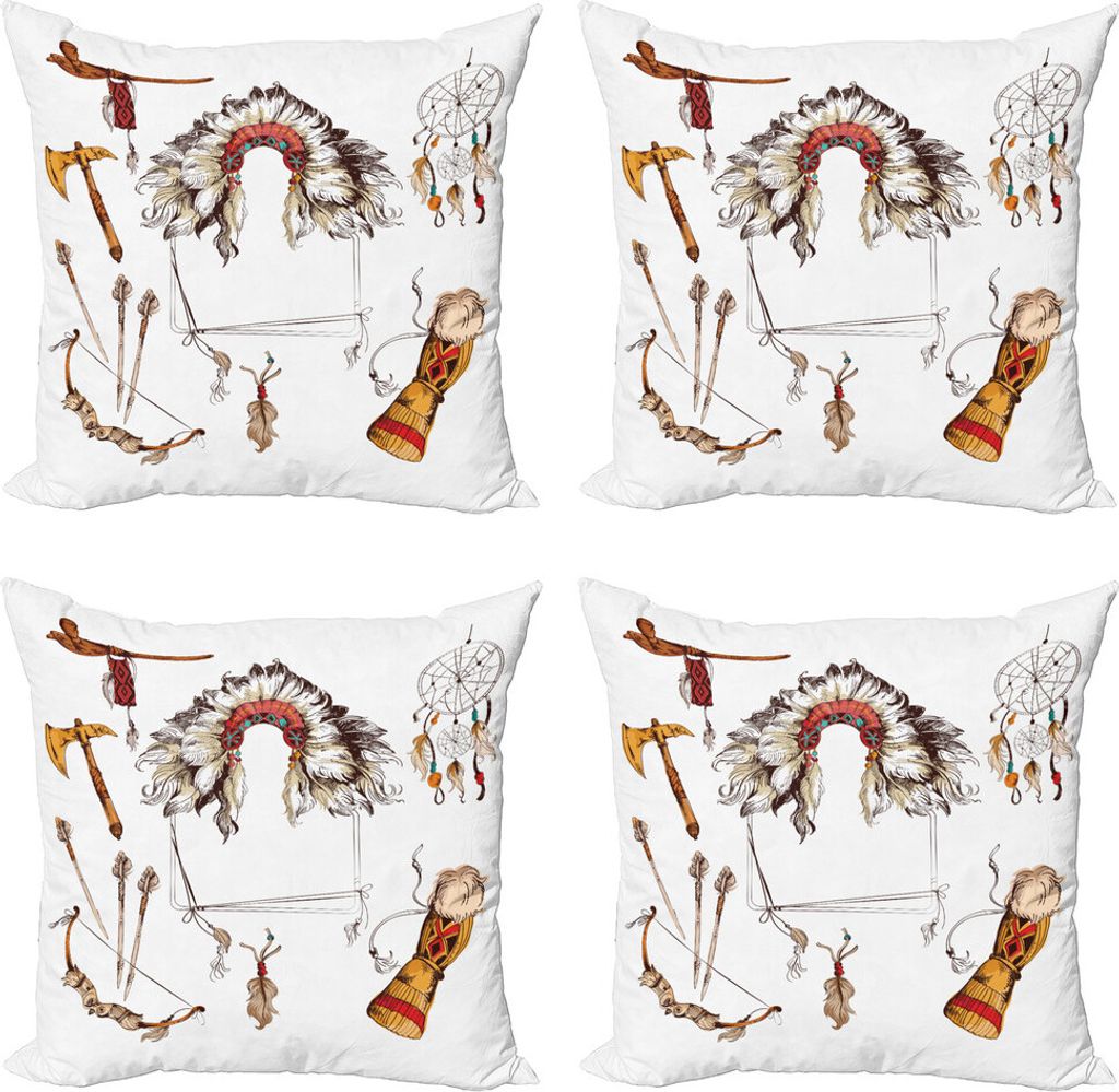 ABAKUHAUS Stammes Kissenbezug Set (4 Stück), Chef Alte Feder, Moderner Doppelseitiger Digitaldruck, 40 cm x 40 cm, Marigold Beige