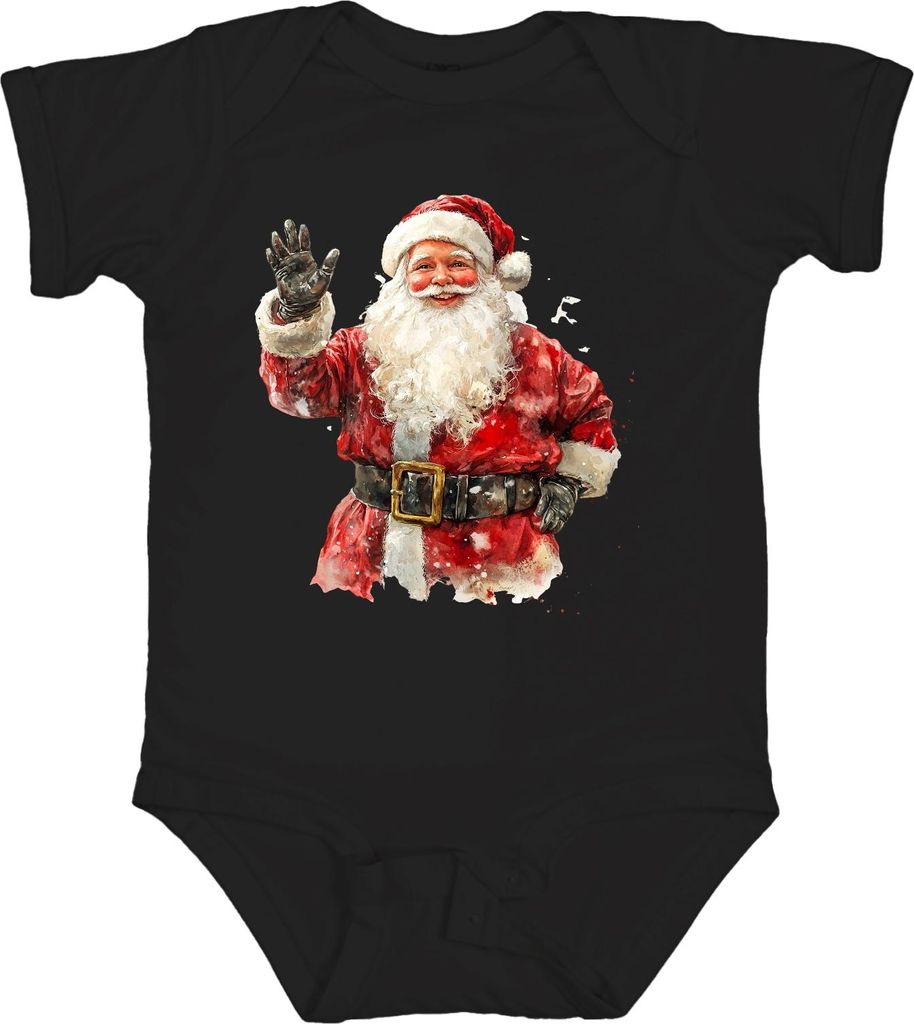 Weihnachtsmann Aquarell Vintage Weihnachten Geschenk rot Bart Unisex Baby Body, Schwarz, 18/24