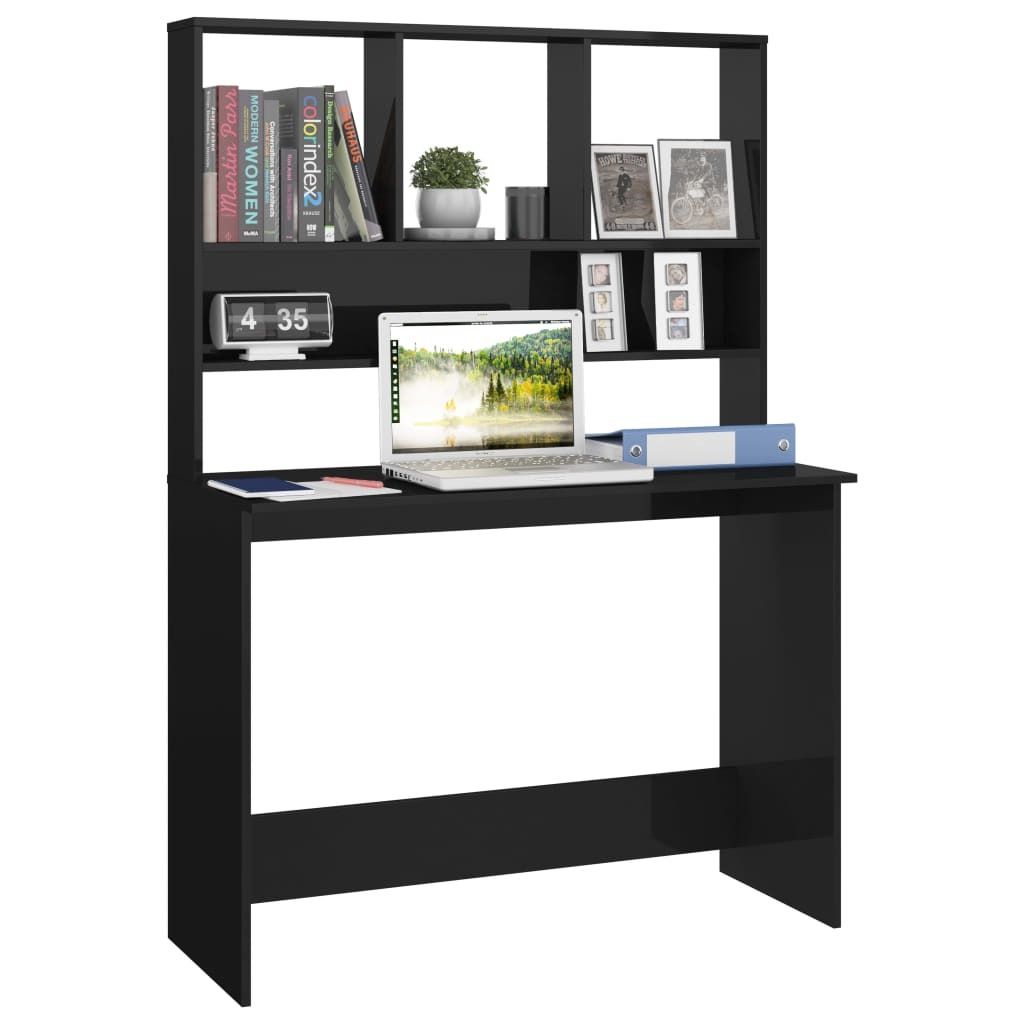 "im Sonderangebot"Schreibtisch/Büro-Möbel - CLORIS - Computertisch moderner - mit Regalen Hochglanz-Schwarz 110x45x157 cm - DEMöbel8453371