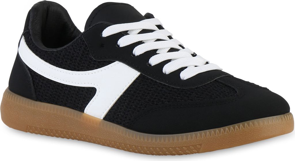 VAN HILL Damen Sneaker Low Schnürer Bequeme Strick Freizeit Schnür-Schuhe 841515, Farbe: Schwarz, Größe: 39
