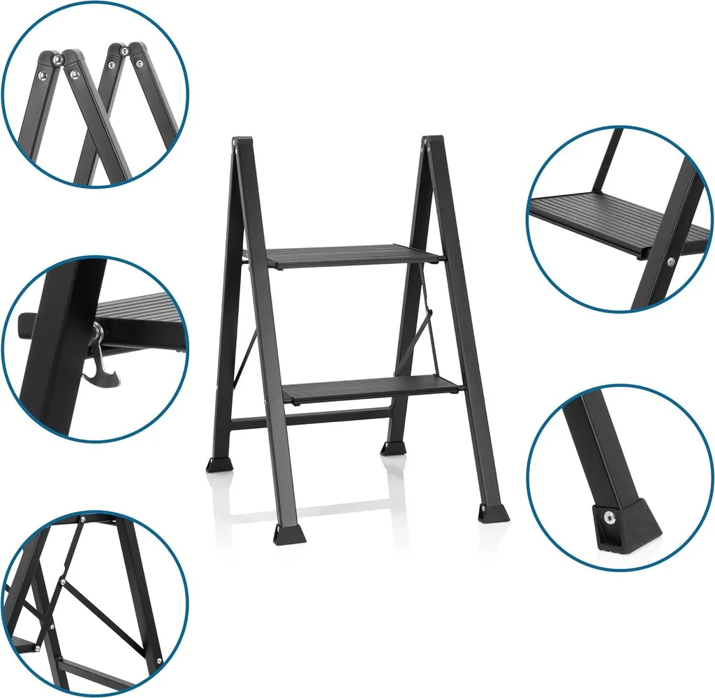 Marchepied pliant 2 marches en acier SOLID W5 noir stable et léger