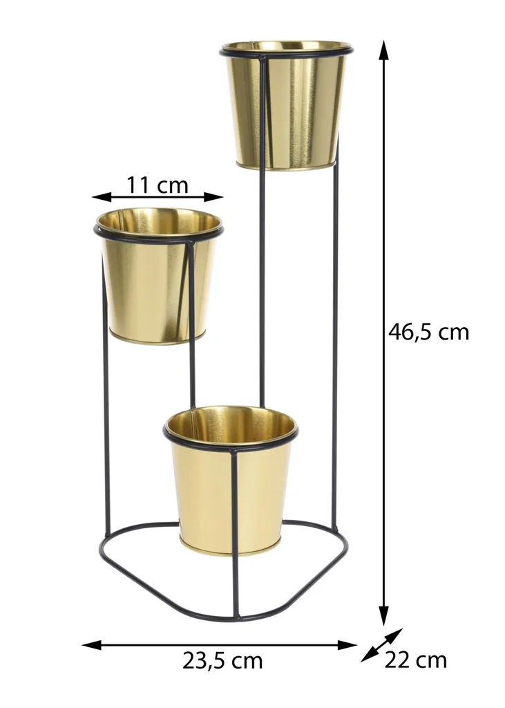 Support à fleurs doré 3 pots 46,5 cm - Range-plantes compact et solide - 3