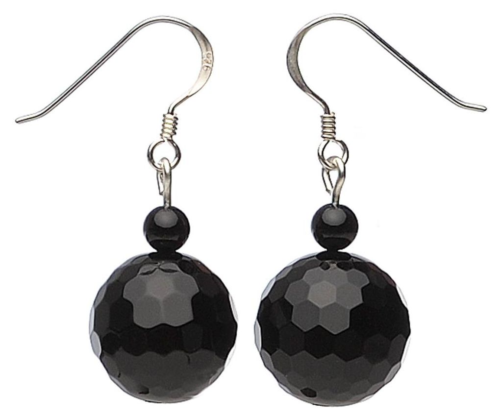 Ohrringe Ohrhänger aus Onyx & 925 Silber Ø14mm facettiert Produktbild 