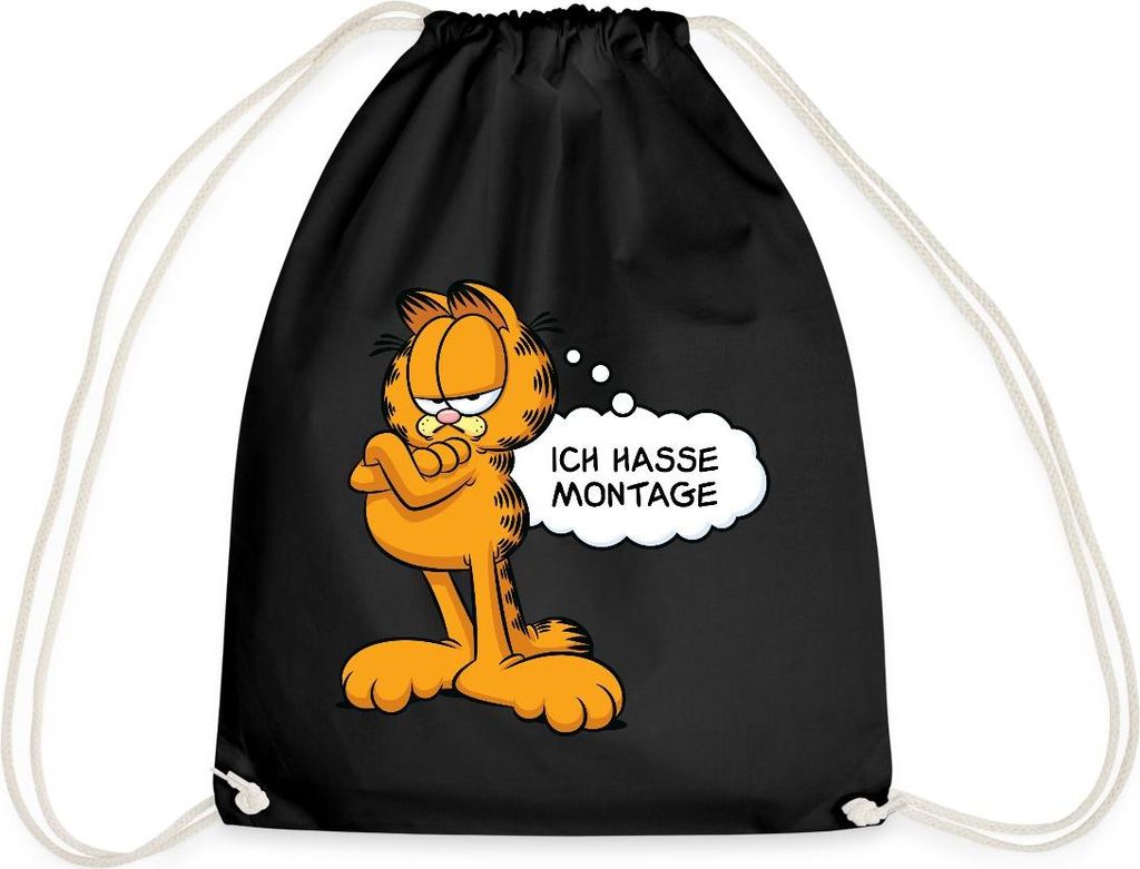 Spreadshirt Garfield Ich Hasse Montage Lustiger Spruch Turnbeutel, One size, Schwarz