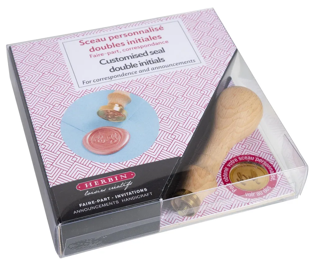 Kit Herbin pour sceau Initiales avec manche bois et cire à cacheter