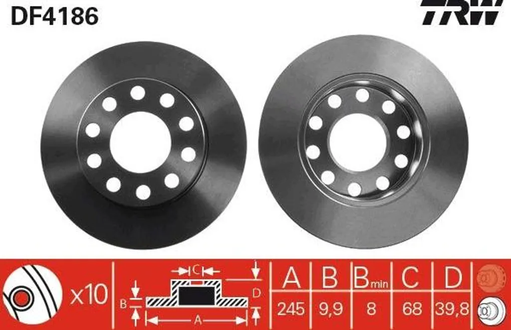 Disque de frein TRW DF4186 pour remplacement de freinage A4 8E/8H
