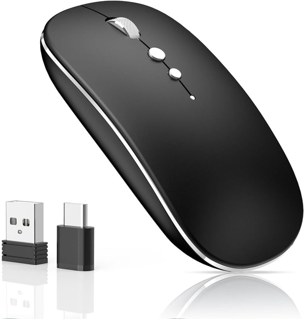 Kabellose Maus für Computer Wiederaufladbar, 2,4 GHz kabellos tragbare Mäuse mit USB/USB-C Dualer Empfänger,DPI,Zurück Taste-Kompatibel mit TypeC