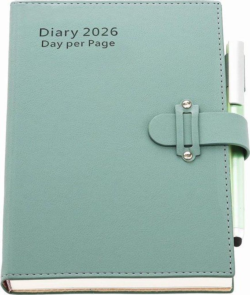 Famanu Tagesplaner 2026 A5 mit 1 Tag pro Seite – Hardcover, Stift, Sticker, klare Planung in Cyan