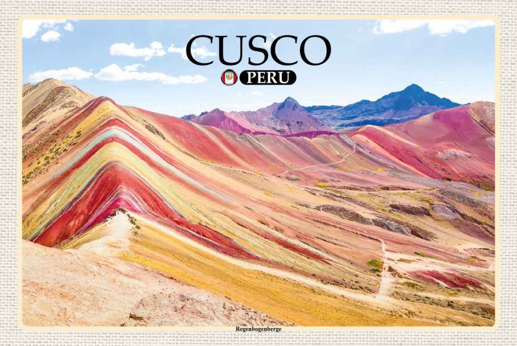 vianmo Holzschild 20x30 cm Cusco Peru Regenbogenberge Bildmotiv Reisemotiv Straße Stadt