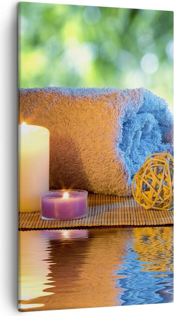 Bild auf Leinwand - Leinwandbild - Natur Entspannung Spa Kerzen - 45x80cm - Wand Bild - Wanddeko - Leinwanddruck - Bilder - Kunstdruck - Wanddekora...
