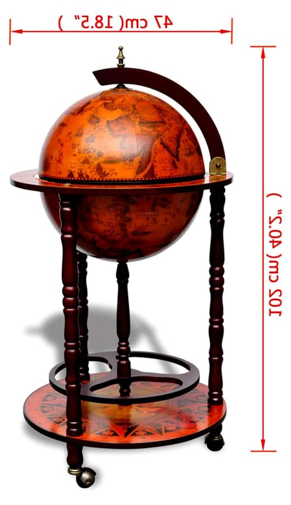 Globus-Bar mit Flaschenregal aus Eukalyptusholz, Bar-Ausstattung, Wohnzimmer, 47 x 47 x 102 cm, Holzfarbe
