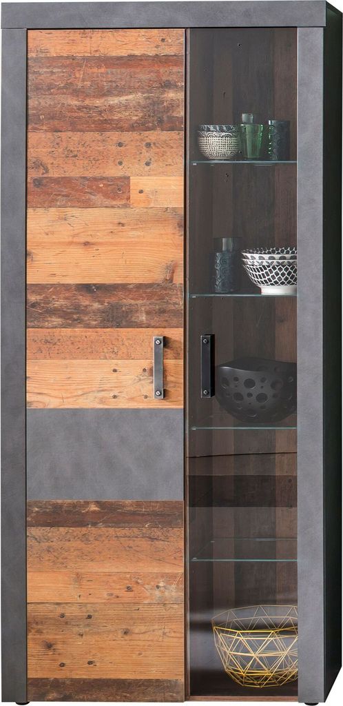 trendteam Wohnen Vitrine Indy Graphit Grau Matera-Old Wood Produktbild 