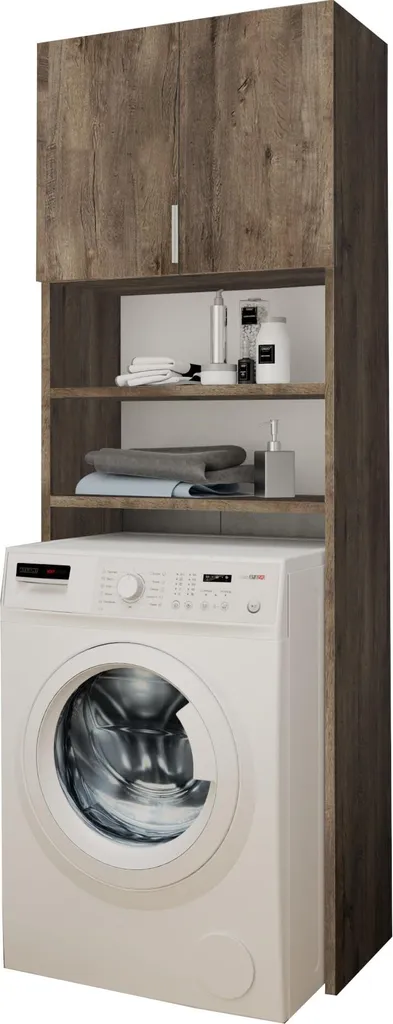 Gagnez de la Place en Salle de Bain - Armoire Lave-linge 2 Niveaux Frêne