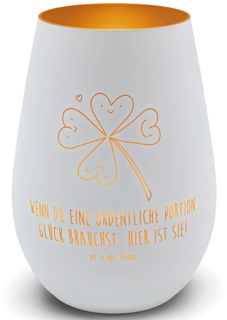 Mr. & Mrs. Panda Glas Windlicht Blume Kleeblatt - Weiß - Produktbild 