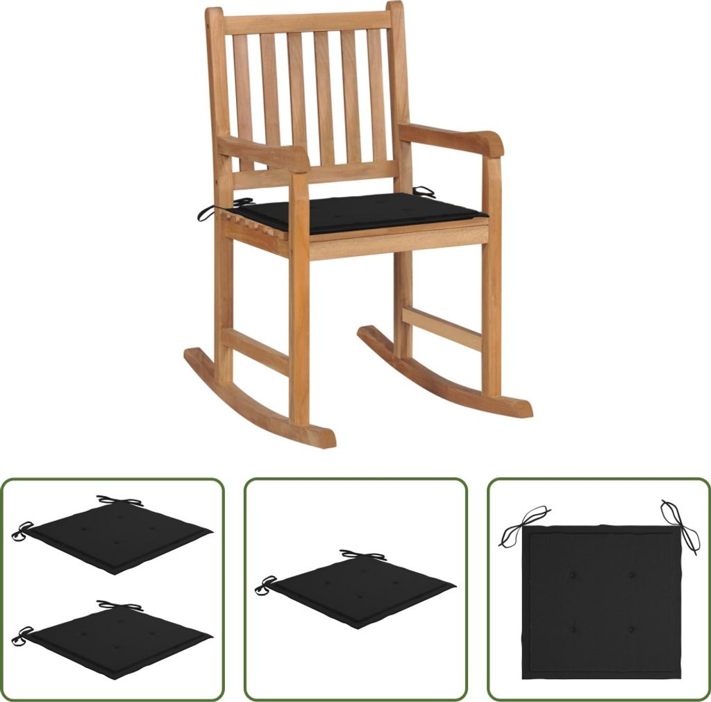 The Living Store Schaukelstuhl mit Schwarzem Kissen Produktbild 