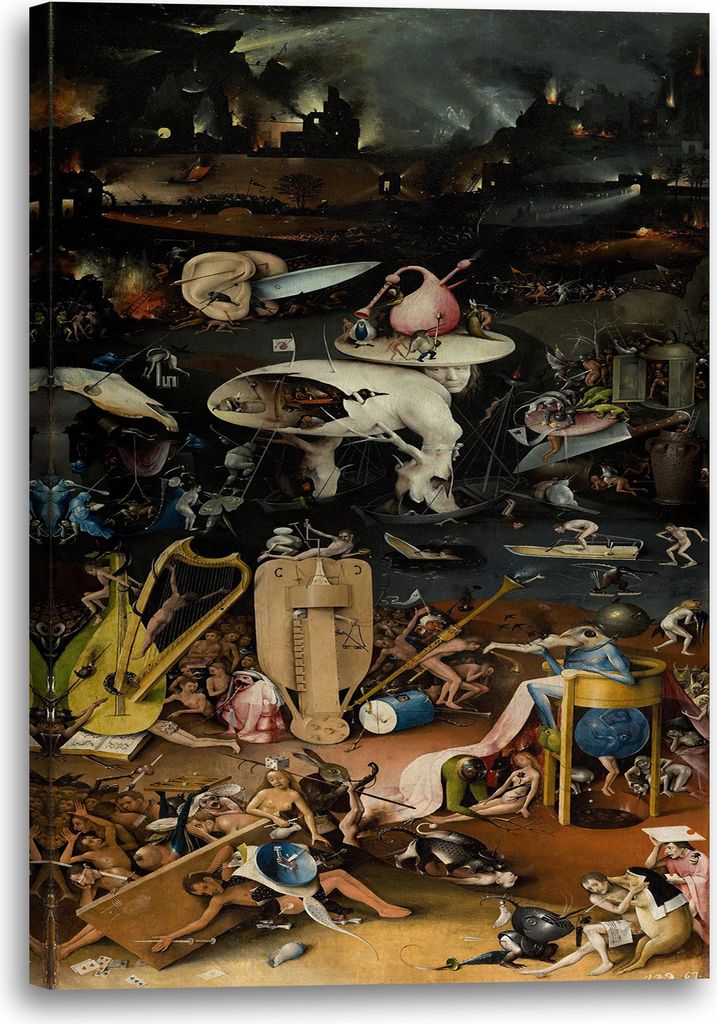 Leinwandbild (70x100cm): Hieronymus Bosch - Der Garten der Lüste (1490/1510) - Rechte Tafel, echter Holz-Keilrahmen inkl. Aufhänger, handgefertig...