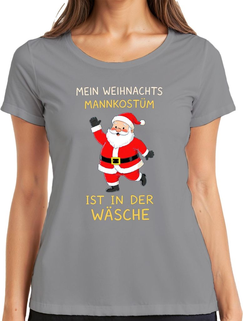 Weihnachtsmannkostüm in der Wäsche Weihnachten Nikolaus Lustig Damen T-Shirt, Grau, M