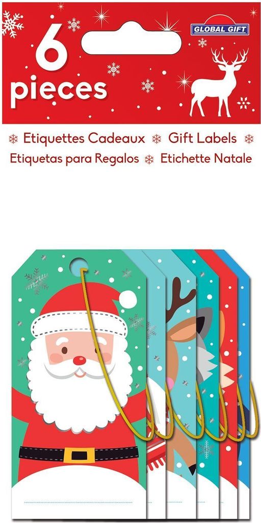 6 Geschenkanhänger - Weihnachtsmann und seine Freunde
