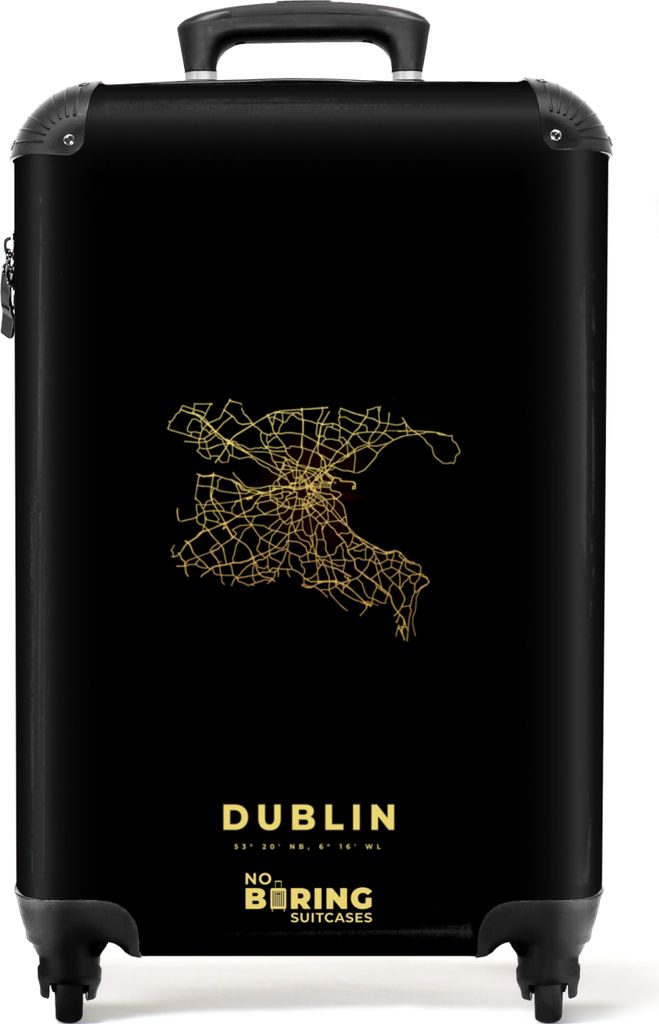 NoBoringSuitcases.com Koffer Handgepäck Trolley Rollkoffer Kleine Reisekoffer mit 4 Rollen - Dublin - Stadtplan - Karte - Gold - Plan - Cabin Si...