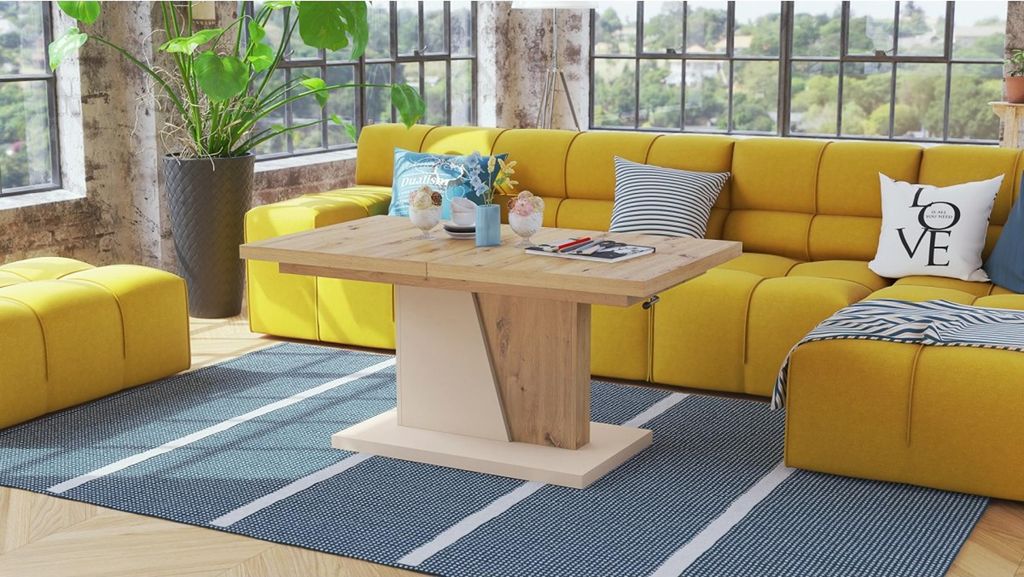 Design Couchtisch Grand Noir ausziehbar höhenverstellbar Tisch 120-180 cm Esstisch
