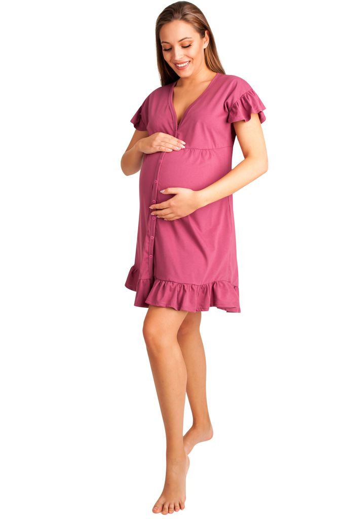 DOLCE SONNO Stillnachthemd Damen Kurzarm Baumwolle Mutterschaft Nachthemd Umstandskleid Umstandsnachthemd für Schwangere oder Stille - ARICA MALAG...