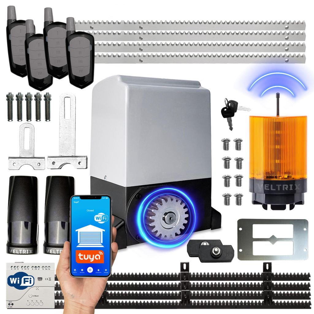 Antrieb für SCHIEBETOR SET 2000 kg + 4 Fernbedienungen + LED-Leuchte + WLAN
