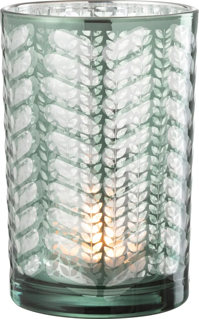 J-Line Photophore en Verre Chevrons Vert Argenté Large - Objet Déco