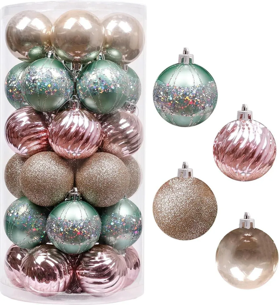 Boules de Noël Plastique 6cm Incassables : Décoration Sûre Rose et Vert