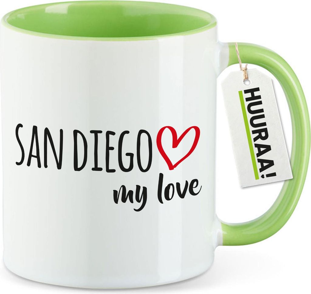 Huuraa Kaffeetasse San Diego my love 330ml Grün Keramik Kaffeebecher Geschenkidee