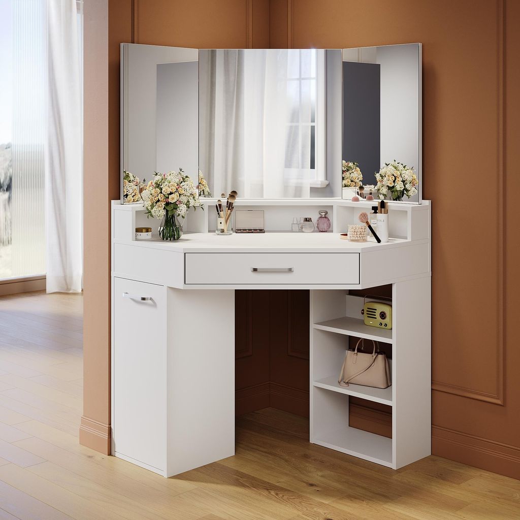 SONNI 141,5 x 54 x 111 cm weiß Schminktisch mit Schubladen, Produktbild 