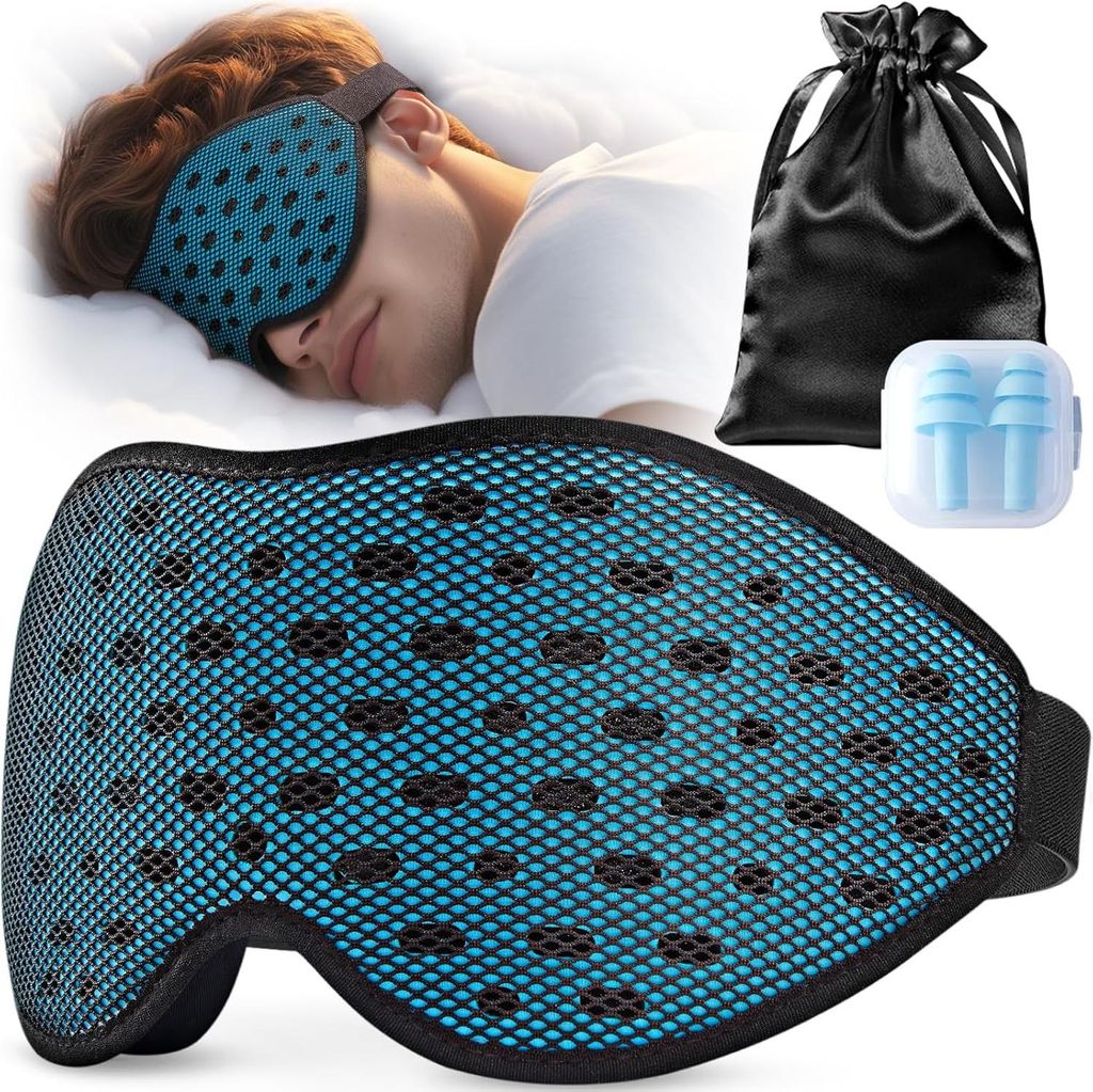 Atmungsaktives 3D-Schlafmaske für Seitenschläfer mit Aufbewahrungstasche und Ohrstöpseln - Blau