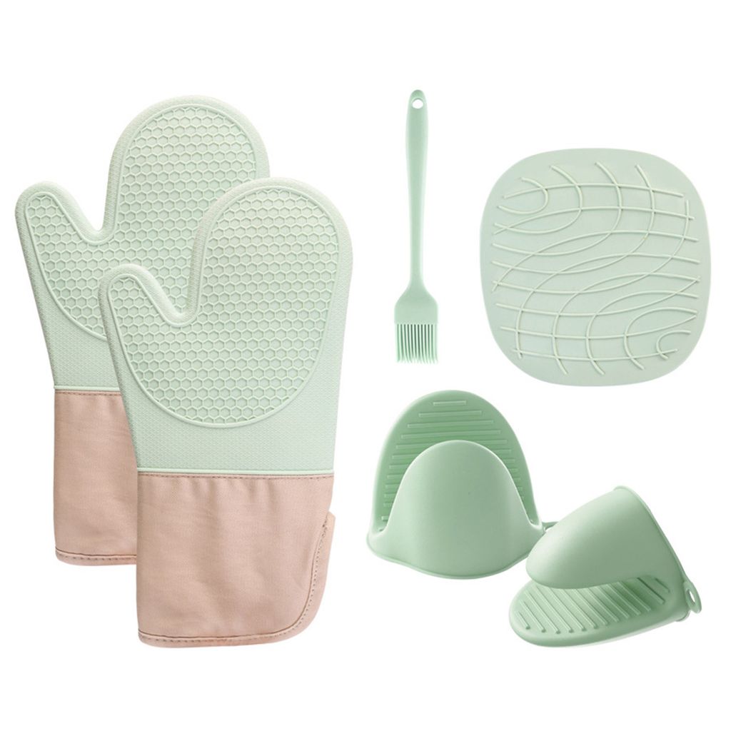 Ofenhandschuhe 6er Set, Topfhandschuhe Silikon, Lange Backofen Topflappen Handschuh, Kochhandschuhe, Küchenhandschuhe