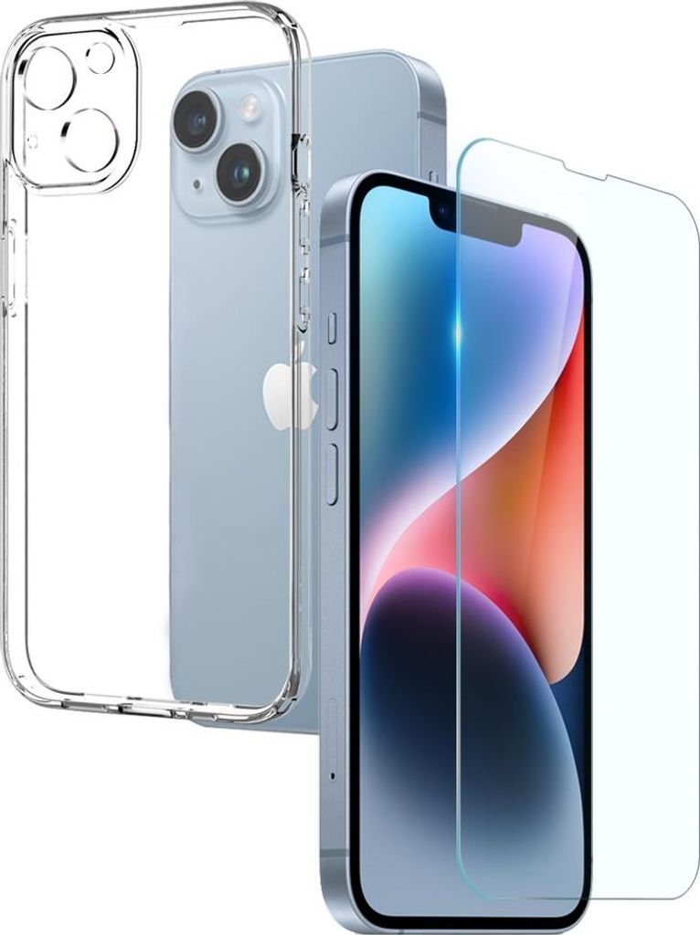 iPhone 14 Hülle - NORTHJO 2-in-1 Kombi-Deal - Transparente TPU Hülle mit Panzerglas Displayschutz - Transparent