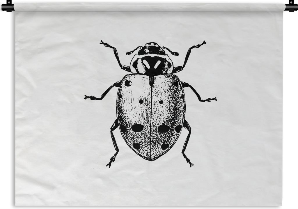 MuchoWow Wandteppich Wandbehang Vintage - Marienkäfer - Insekten - Schwarz und weiß 90x67.5 cm Tapisserie Dekoration Wandtuch - Fototeppich - W...