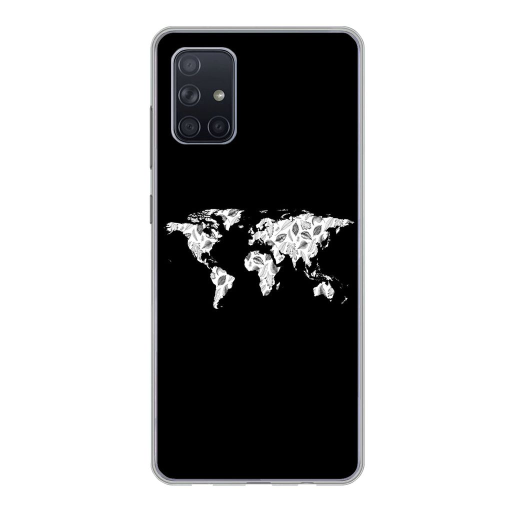 MuchoWow Handyhülle Schutzhülle Hülle für Samsung Galaxy A51 5G Weltkarte - Blätter - Schwarz Silikon Softcase Handy Hülle - Abbildung