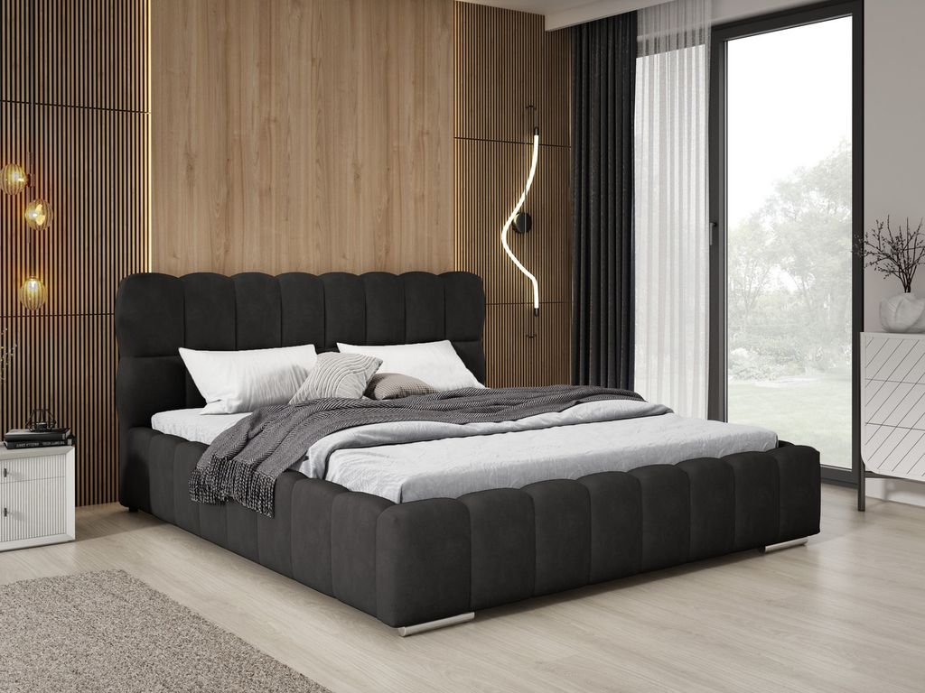 Polsterbett 180x200 mit Bettkasten Avilla - Doppelbett 140x200 - Lattenrost, Samt Schwarz