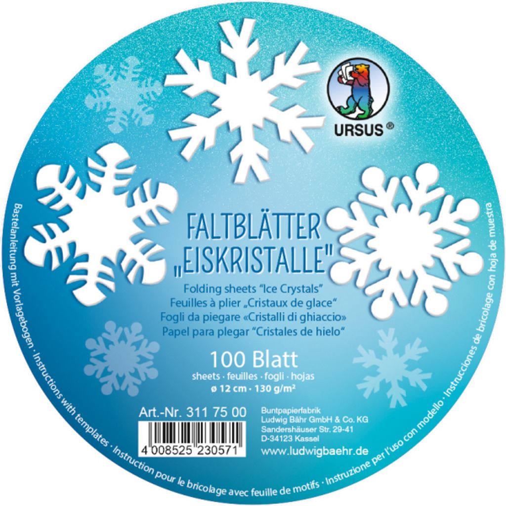 Faltblätter Eiskristalle 130g/qm 12cm VE=100 Blatt hochweiß