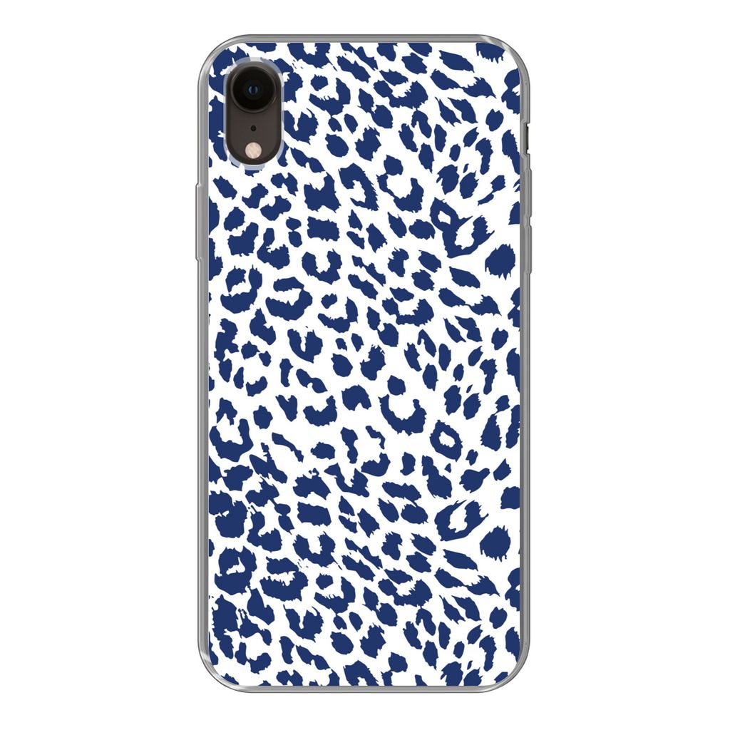 MuchoWow Handyhülle Schutzhülle Hülle für iPhone XR Panther Druck - Blau - Abstrakt Silikon Softcase Handy Hülle - Schutzdeckel