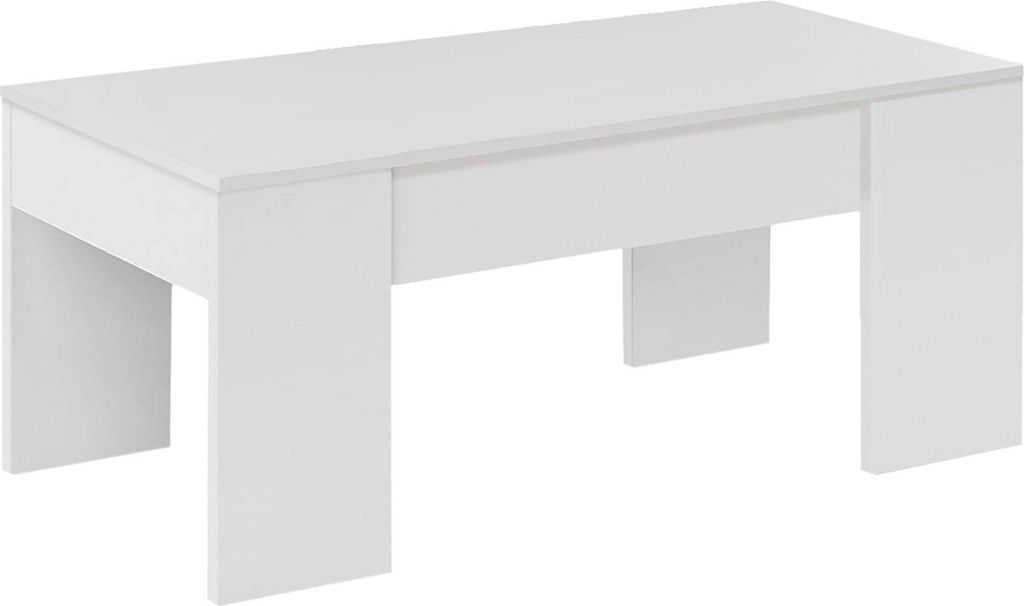 Couchtisch Dleal, Couchtisch mit abnehmbarer Platte, Couchtisch für das Wohnzimmer, 100x50h45/56 cm, Glänzend Weiß