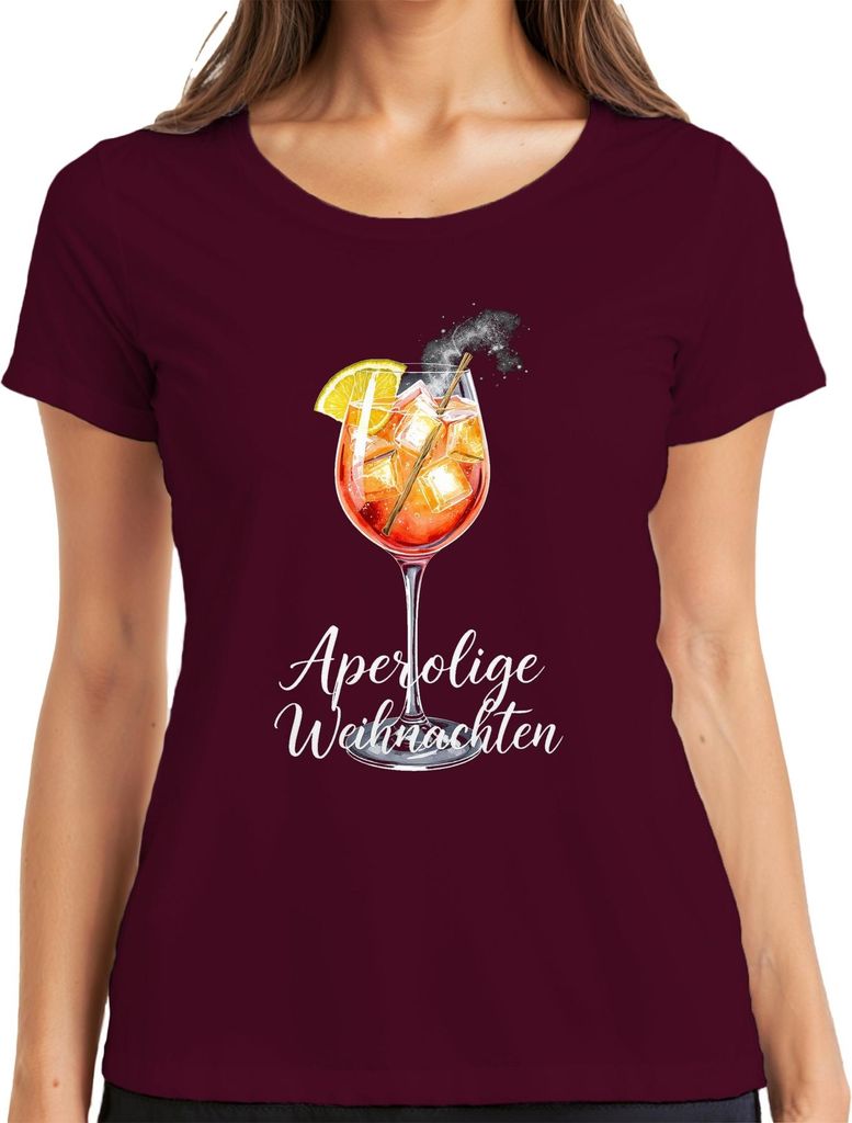 Aperolige Weihnachten Aperol Spritz Cocktail Glas Geschenk Party Damen T-Shirt, Burgundy, 3XL