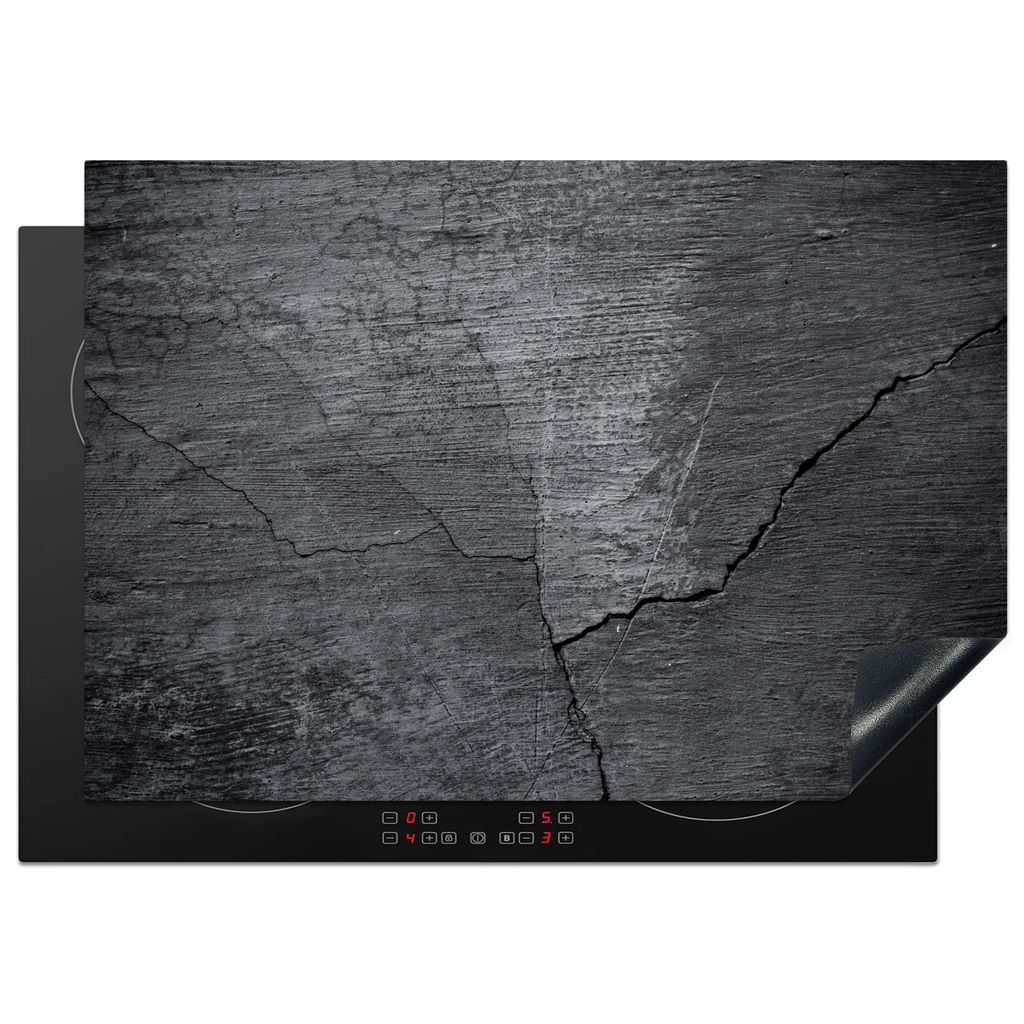 KitchenYeah Herdabdeckplatte Beton - Schwarz - Riss , 75x52cm, Küche Deko, Glaskeramikkochfeld Herdabdeckung, Abdeckplatte fùr Kochfeld