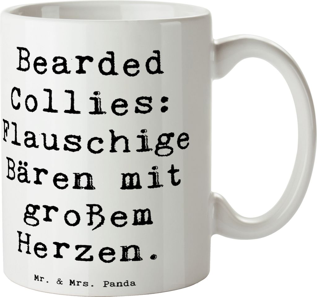 Mr. & Mrs. Panda Kaffeepott Spruch Bearded Collie Bärenherz - Weiß - Geschenk, Hundesport, Energiegeladen, kaffeebecher keramik, Hunderassen, Hun...