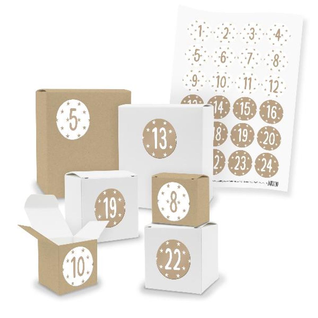 Adventskalender zum Füllen 24x Quader Würfel gemischt + Sticker (V03 Z37)