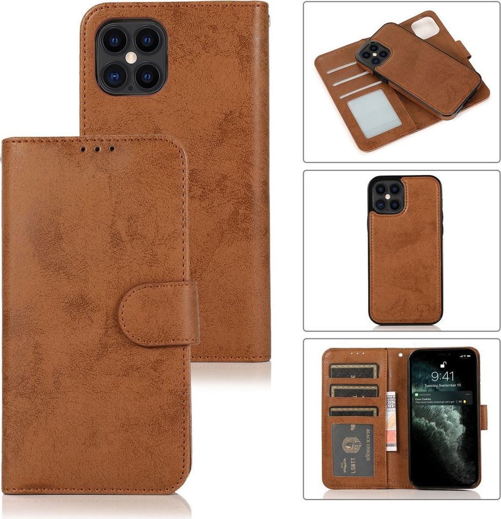 Mobigear Wallet iPhone 12 Pro Hülle Abnehmbare 2in1 Klapphülle Geldbörse - Braun