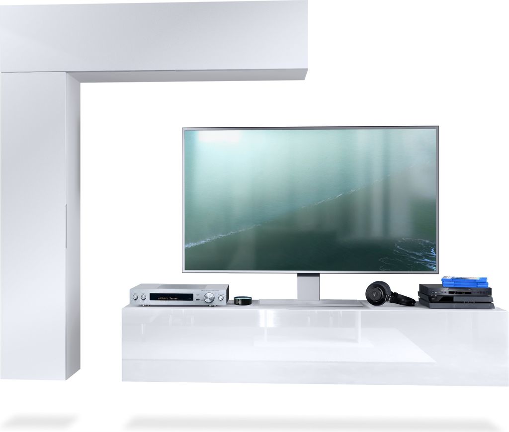 Vladon Wohnwand Taurito, Germany, Weiß matt/Weiß matt - Moderne Anbauwand für Ihr Wohnzimmer (320 x 182 x 39 cm)