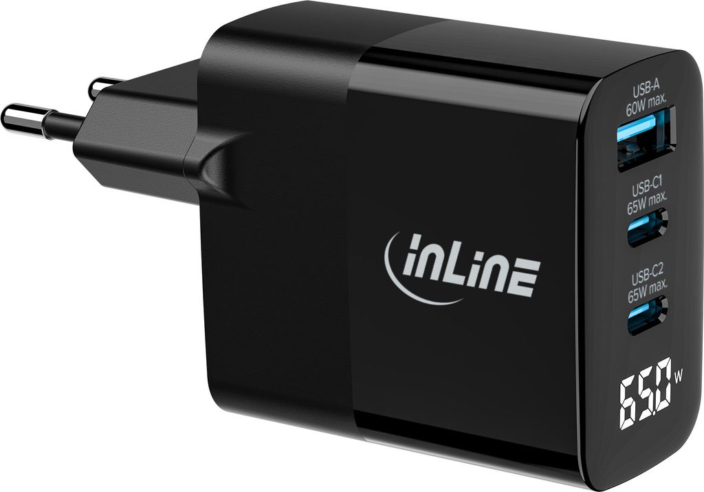 InLine USB PD Netzteil GaN Ladegeraet 3-Port USB-C+ USB-A Produktbild 
