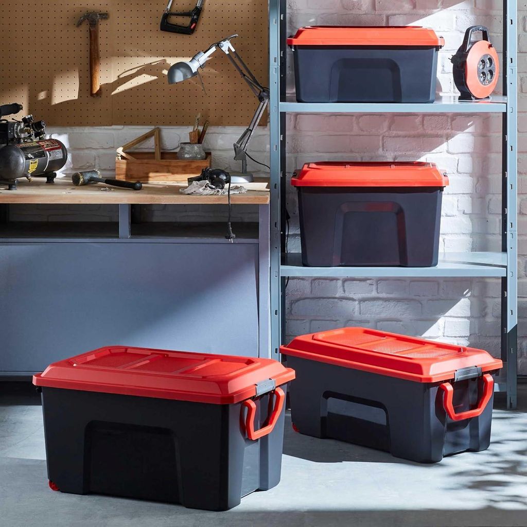 Set von 3 40L Kunststoff-Aufbewahrungsboxen verstärkt mit Clip-on Deckel - stapelbar, ideal für Werkstätten, Transport, Garagen und Heimwerker
